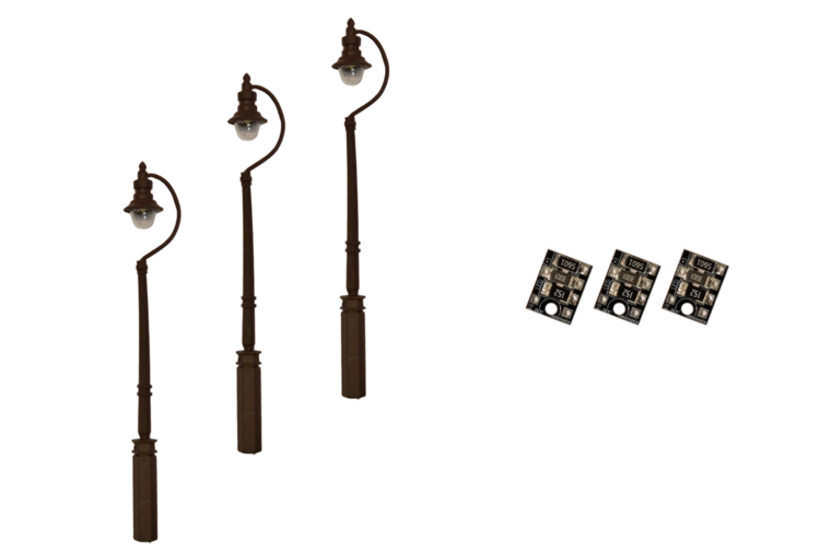 HO/OO 3 stations-straat zwanenhalslantaarns - zwart - DCC concepts