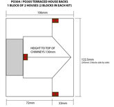 Bouwpakket HO/OO: half relief - rood baksteen rijtjeshuis - achterzijde - Metcalfe - PO304