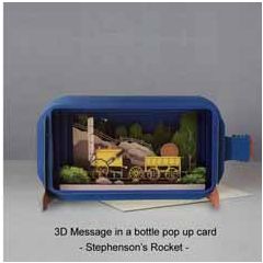 3D pop up wenskaart - message in a bottle - stephenson's rocket - trein locomotief | engelsmodelspoor.shop