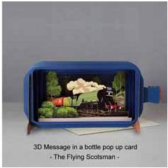 3D pop up wenskaart - message in a bottle - the flying scotsman - trein locomotief | engelsmodelspoor.shop